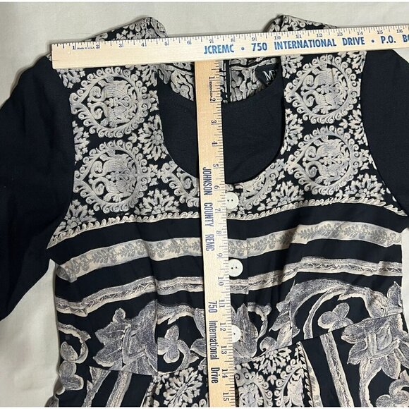 Vintage Melissa Women's Size 6 Black White Wide Leg Floral Long Sleeve Jumpsuit - Picture 4 of 12